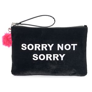 SO® Pom Pom Embroidered Velvet Wristlet