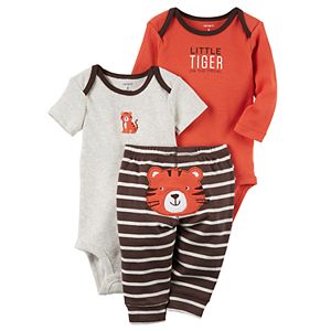Baby Boy Carter's Tiger Bodysuit, Embroidered Bodysuit & Striped Pants Set