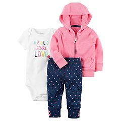 Baby Girl Carter's "Hello Little Love" Bodysuit, Hooded Cardigan & Polka-Dot Pants Set