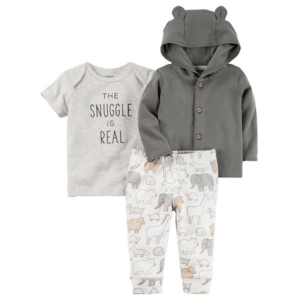 Baby Carter's "The Snuggle is Real" Tee, Hooded Cardigan & Animal Pants Set