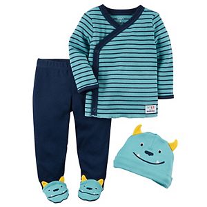 Baby Boy Carter's Babysoft Striped Tee, Monster Footed Pants & Hat Set