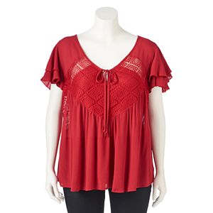 Juniors' Plus Size IZ Byer Illusion Lace Flutter Top