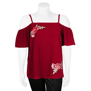 Juniors' Plus Size IZ Byer Floral Off-The-Shoulder Top