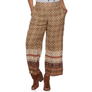 Junior's Plus Size IZ Byer Print Wide-Leg Soft Pants