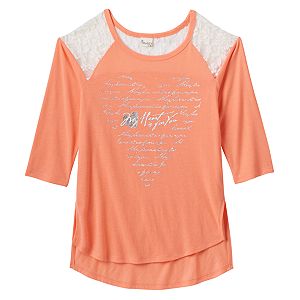 Girls 7-16 Mudd® Raglan Lace High-Low Graphic Tee