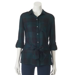 Women's Rock & Republic® Plaid Bow-Front Shirt