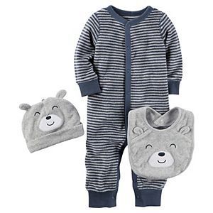Baby Boy Carter's Striped Sleep & Play, Bear Hat & Bib Set