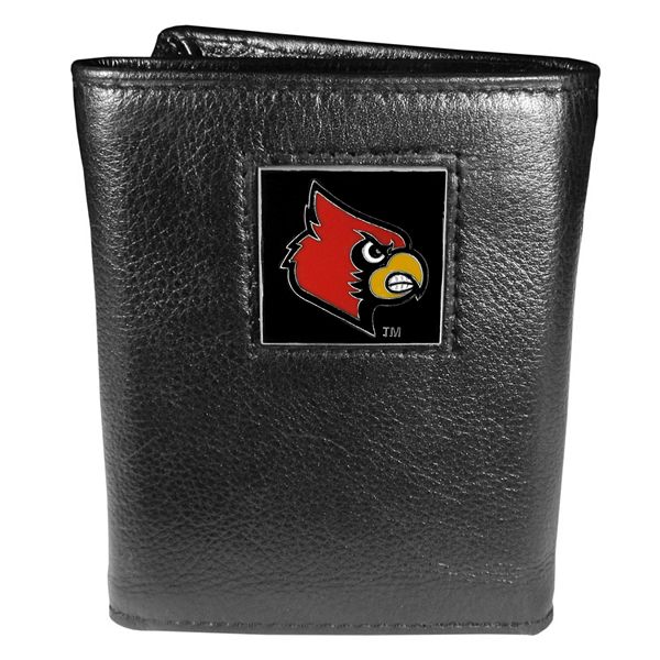 Men's Black Louisville Cardinals Leather Tri-Fold Wallet