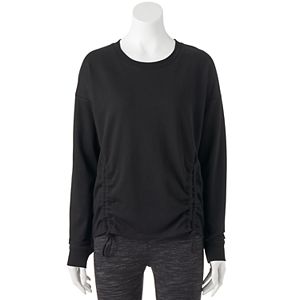 Juniors' SO® Perfectly Soft Shirred Front Long Sleeve Sweatshirt