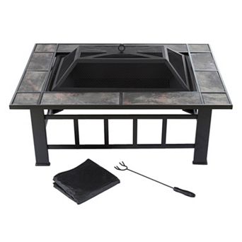 Navarro 37 in Square Outdoor Fire Pit 4 pc Set