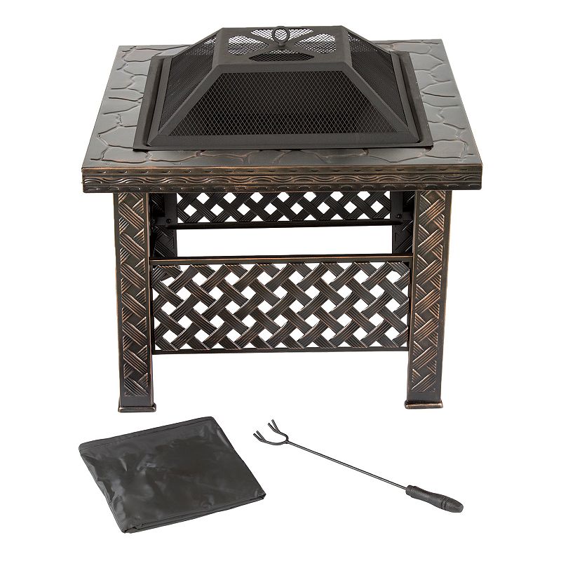 Navarro 26-in. Square Outdoor Fire Pit 4-piece Set, Brown