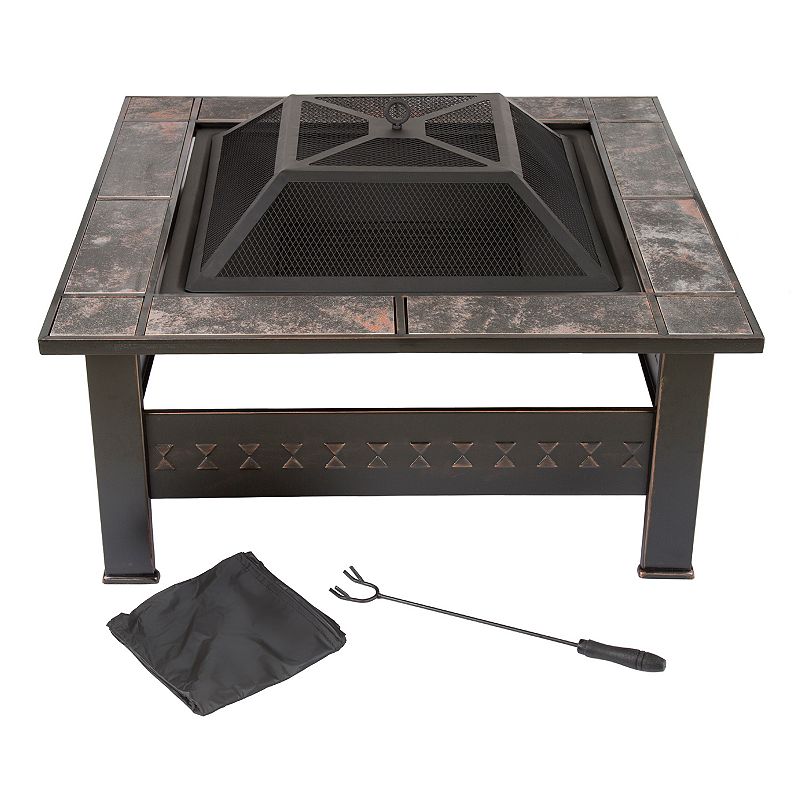 Navarro 32-in. Square Outdoor Fire Pit 4-piece Set, Brown