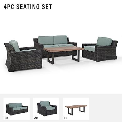 Crosley Furniture Beaufort Patio Loveseat, Chair & Coffee Table 4-piece Set