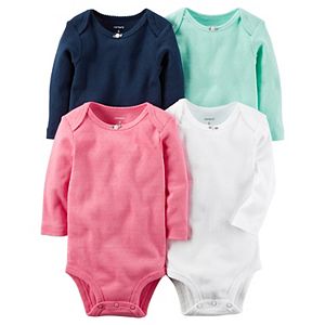 Baby Girl Carter's 4-pk. Solid Long Sleeve Bodysuits