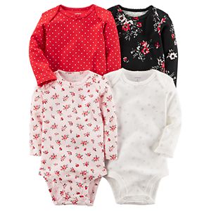 Baby Girl Carter's 4-pk. Long Sleeved Printed Bodysuits