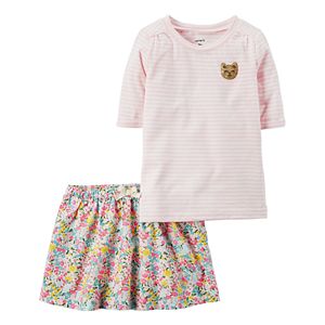 Toddler Girl Carter's Striped Tee & Floral Skirt Set