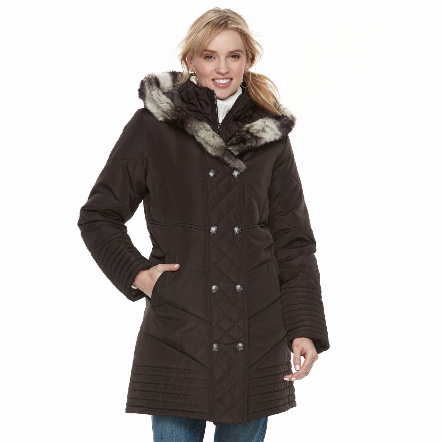 womens knee length puffer coat