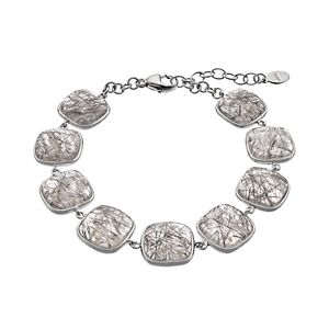 Sterling Silver Black Rutilated Quartz Cabochon Bracelet