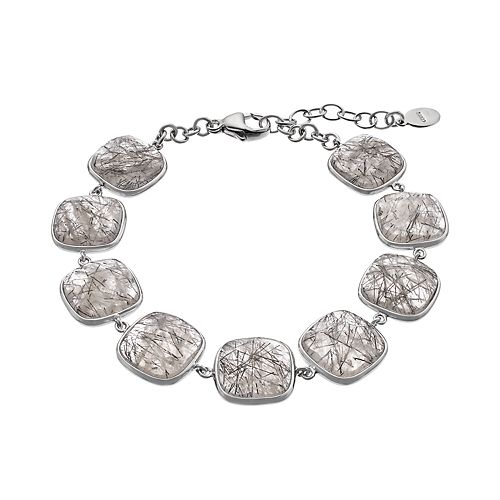 Sterling Silver Black Rutilated Quartz Cabochon Bracelet