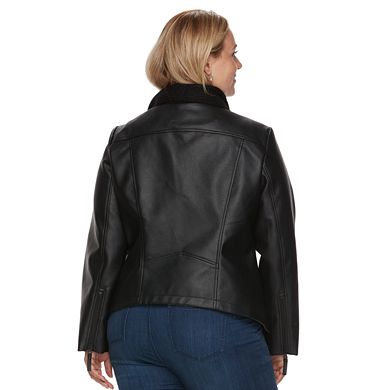 Plus Size Apt. 9® Faux-Leather Ribbed Sweater Jacket