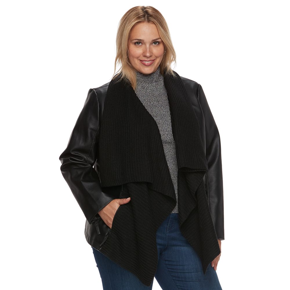 Size Apt. 9® Faux-Leather Ribbed Sweater Jacket