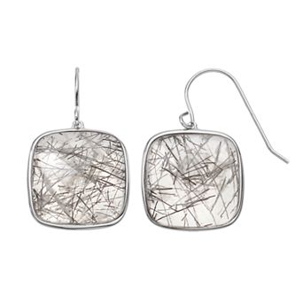 Nautica Rocks Sterling Silver Black Rutilated Quartz Square Drop Earrings