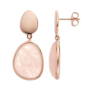 14k Rose Gold Over Silver Rose Quartz Teardrop Earrings