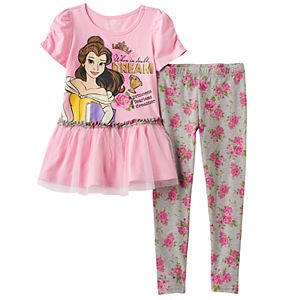 Disney's Beauty & the Beast Girls 4-6x Belle & Chip Top & Floral Leggings Set