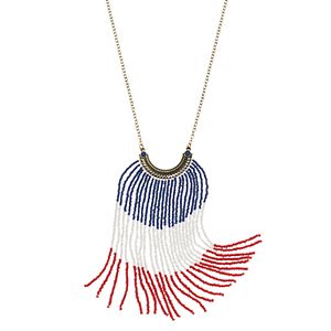 Red, White & Blue Long Seed Bead Fringe Necklace