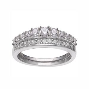 PRIMROSE Sterling Silver Cubic Zirconia Engagement Ring Set