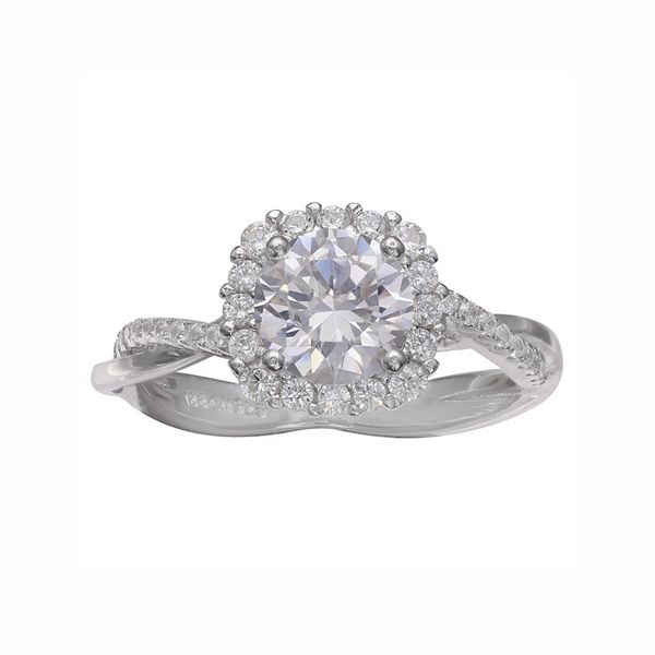 PRIMROSE Sterling Silver Cubic Zirconia Halo Engagement Ring