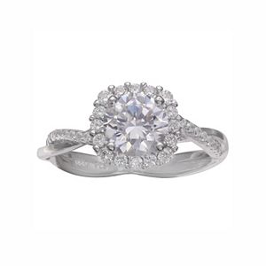 PRIMROSE Sterling Silver Cubic Zirconia Halo Engagement Ring