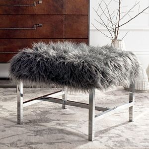 Safavieh Horace Faux Sheepskin Chrome Finish Bench!