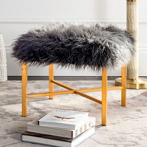 Safavieh Horace Faux Sheepskin Gold Finish Bench