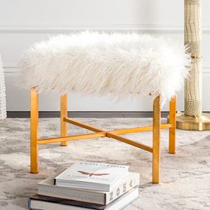 Safavieh Horace Faux Sheepskin Gold Finish Bench