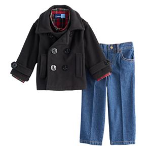 Baby Boy Great Guy Peacoat, Plaid Shirt & Jeans Set