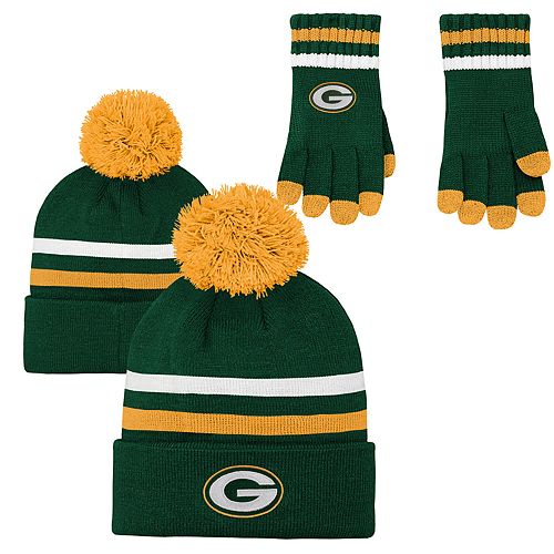 Boys 8 20 Green Bay Packers Beanie Gloves Set - yellow pom pom hat roblox