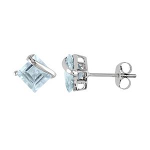10k White Gold Aquamarine Square Stud Earrings