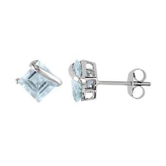 Stella Grace 10k White Gold Aquamarine Square Stud Earrings