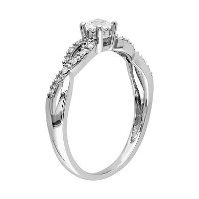 Stella Grace 10k White Gold Lab-Created White Sapphire & 1/10 Carat T.W. Diamond Swirl Ring