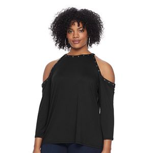 Plus Size Rock & Republic® Grommet Cold-Shoulder Top