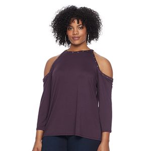 Plus Size Rock & Republic® Grommet Cold-Shoulder Top
