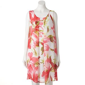 Women's Connected Apparel Pleated Floral Shift Dress