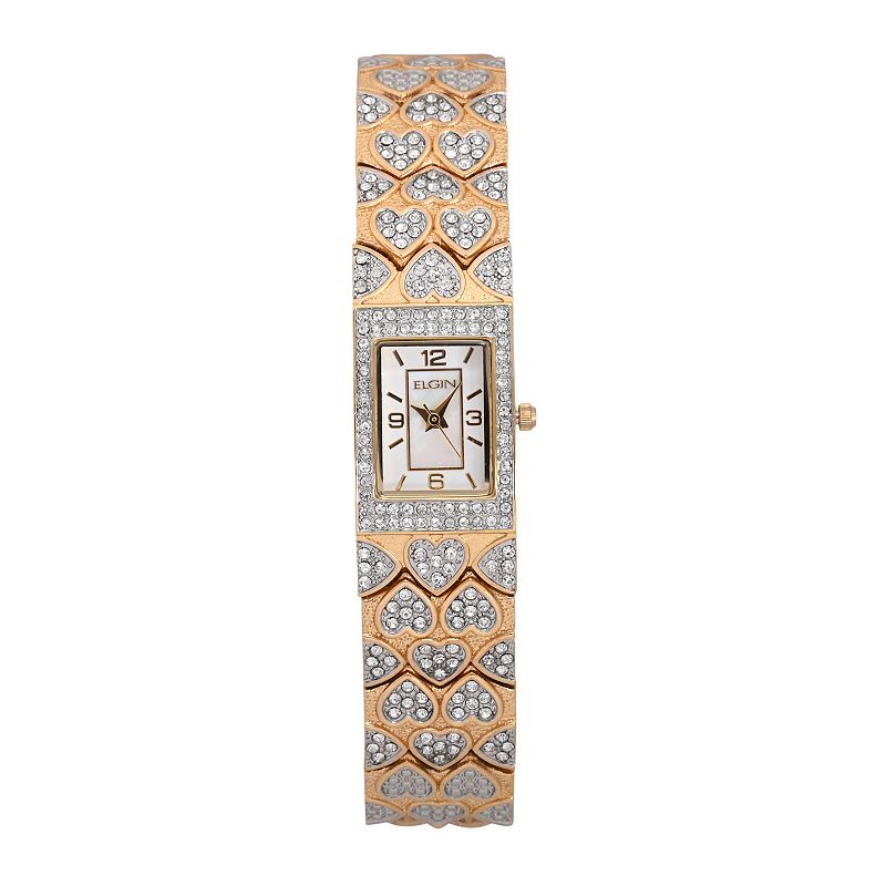 Elgin Women's Cubic Zirconia Heart Watch, Gold Tone