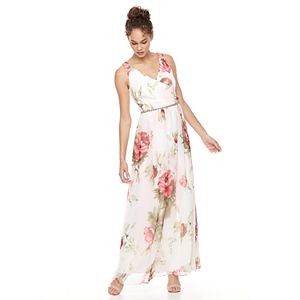 Women's Expo Floral Faux-Wrap Evening Gown