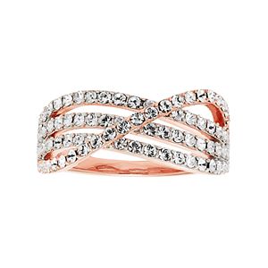 Diamond Essence 18k Rose Gold Plated Crystal Crisscross Ring