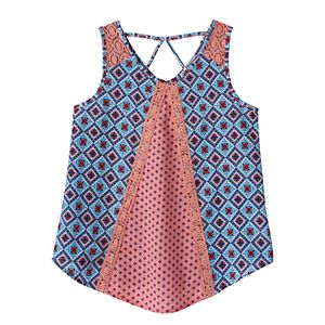 Girls 7-16 Self Esteem Lace Shoulder Mixed Print Tank Top