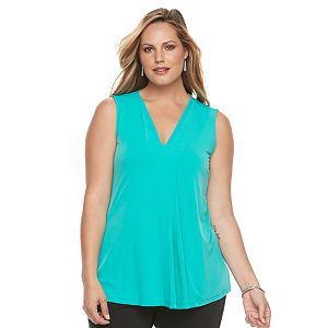 Plus Size Dana Buchman Pleated V-Neck Tank