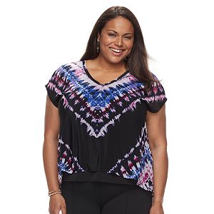 Plus Size Dana Buchman Layered Mesh V-Neck Top