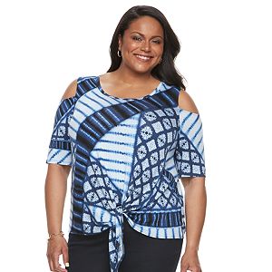Plus Size Dana Buchman Cold-Shoulder Tie-Front Top